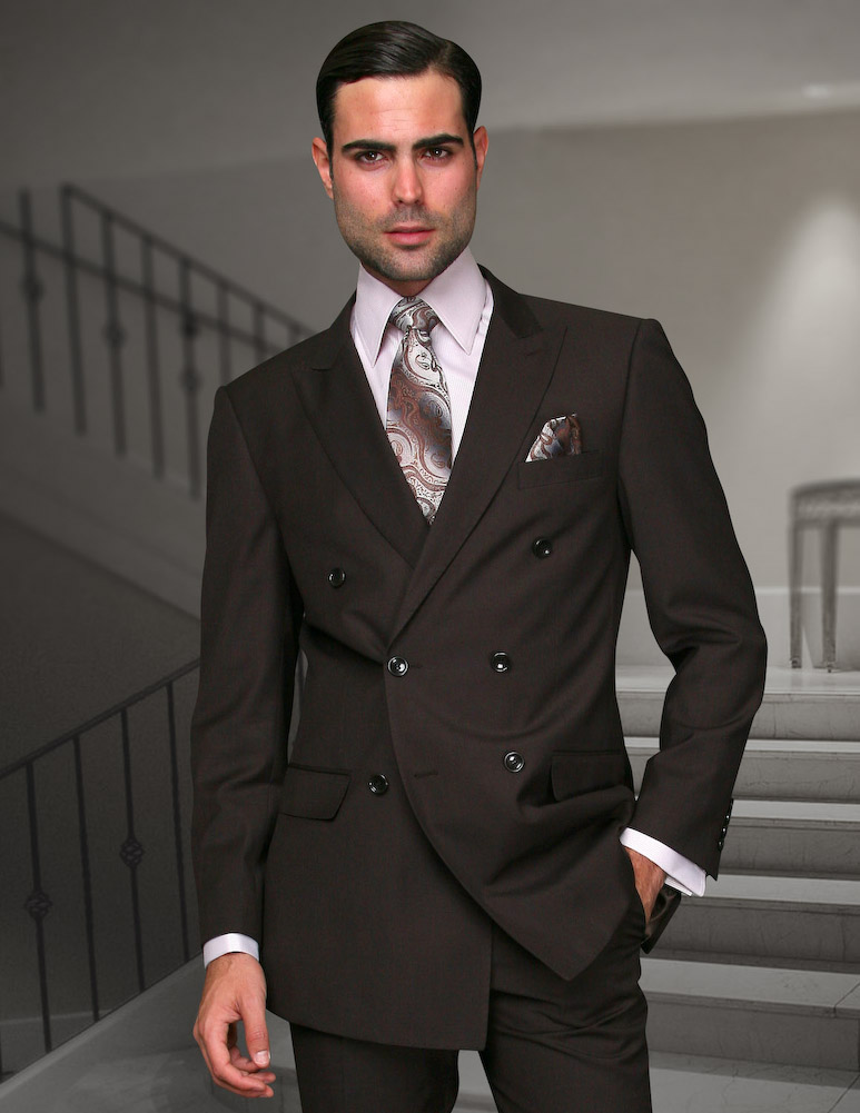 2PC GRAY BOLD PINSTRIPE DOUBLE BREASTED SUIT :: DOUBLE BREASTED